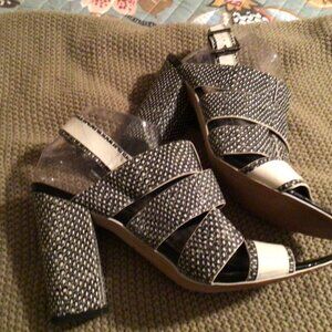 Circus by Sam Edelman Black and White Peep-Toe Block Heel Sandals
